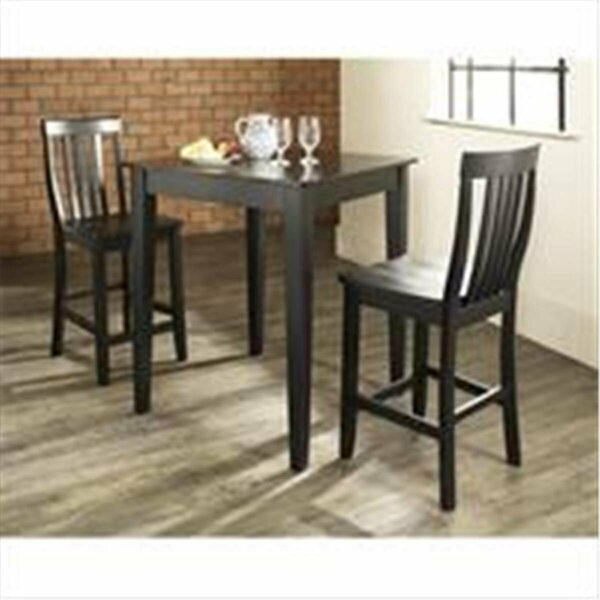 Modern Marketing Crosley Furniture 3 Piece Pub Dining Set with Tapered Leg and School House Stools in Black Finish KD320007BK